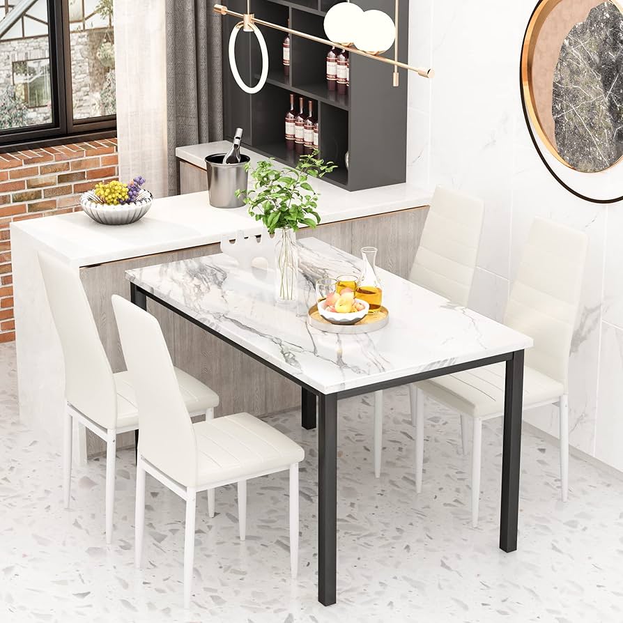 Amazon.com - AWQM Table026 5 Pieces Dining Table Set, White